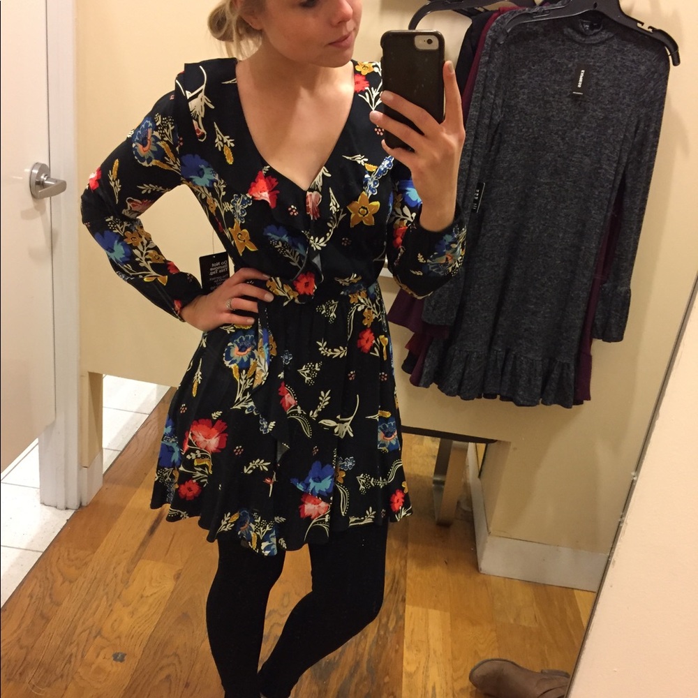 Express Long Sleeve Mini Wrap Dress